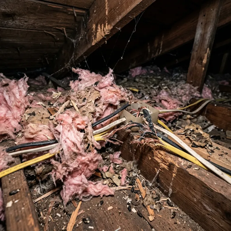 Contaminated ceiling insulation being assessed in a Bell Park roof space